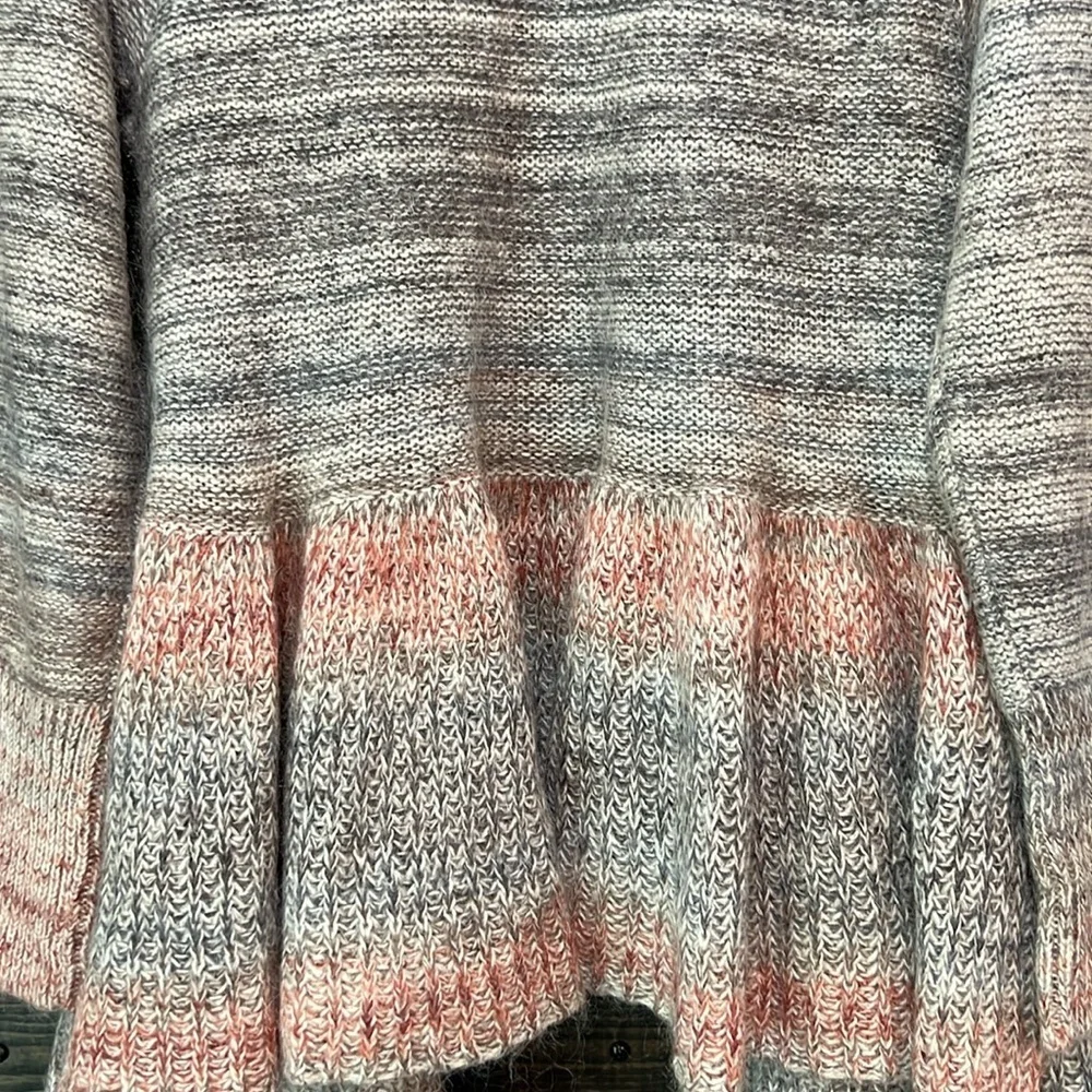 Anthropologie Knitted & Knotted Cody Peplum Cardigan Ombre L Wool Grey Boho Chic